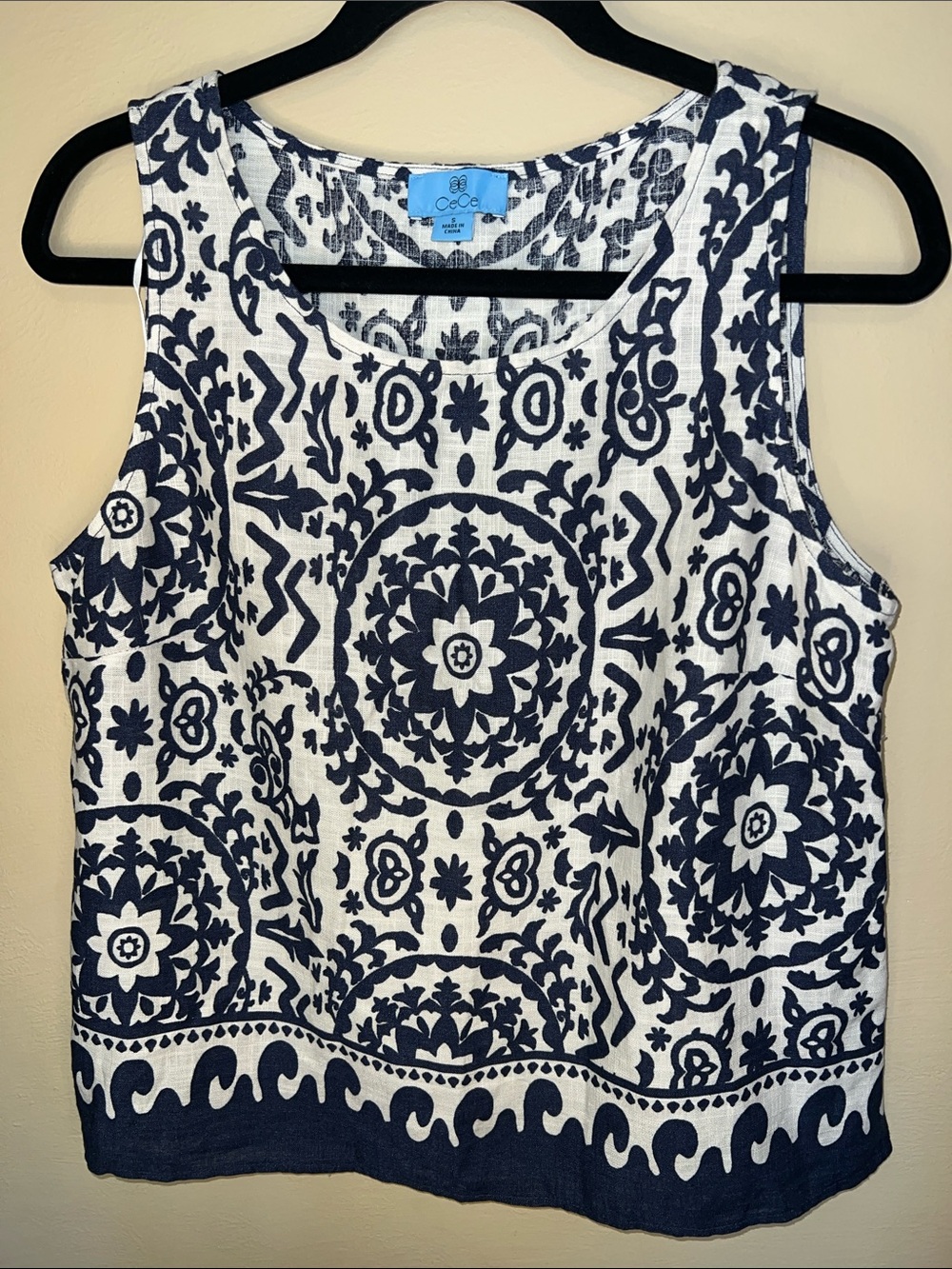 CeCe Navy and Cream Medallion Sleeveless Short Set - Picture 2 of 5